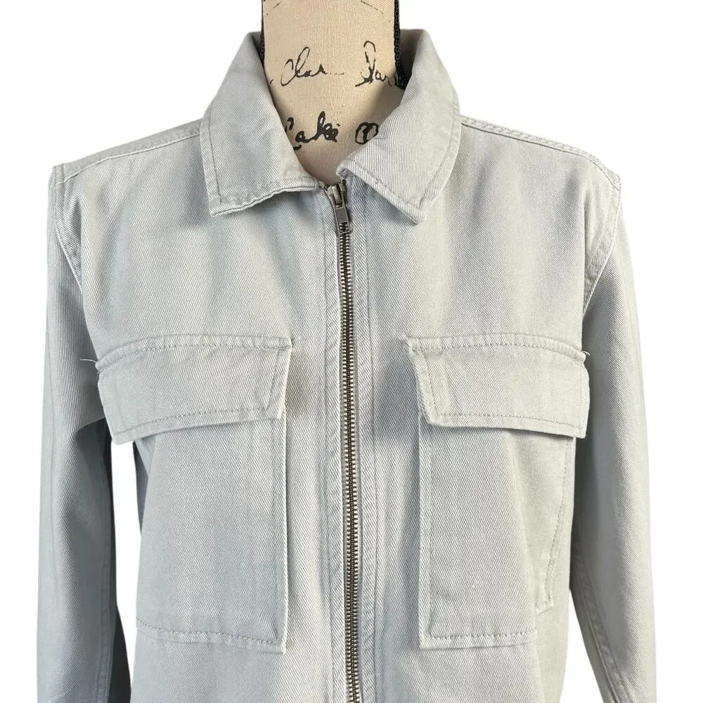 Wonder Nation Twill Jacket Kids Sze XL Light Gray Utility Chest Pockets Full Zip